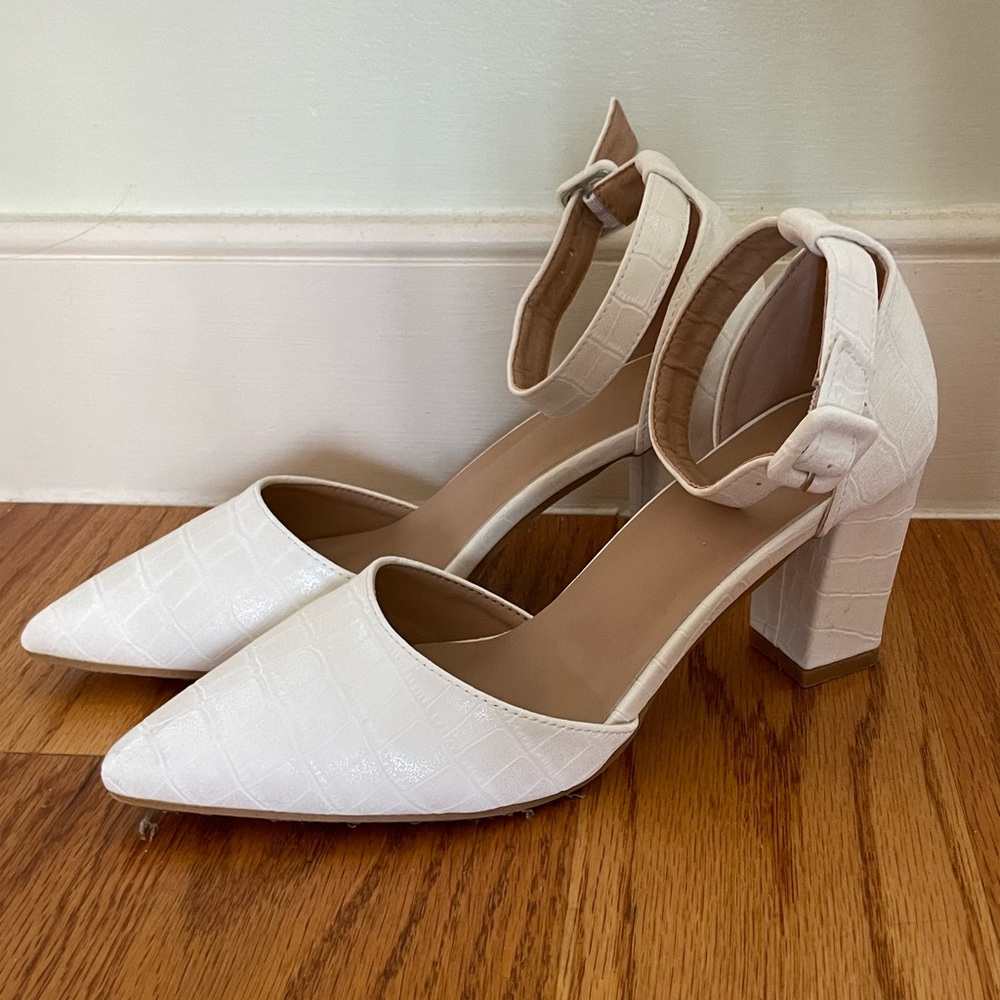 White Shoes with Chunky Heels